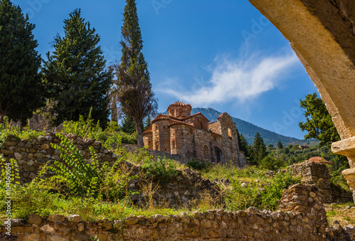 Byzantine church in medieval city of Mystras, Greece, Europe photo