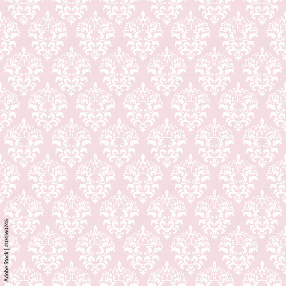 Damask seamless pattern background in pastel pink.