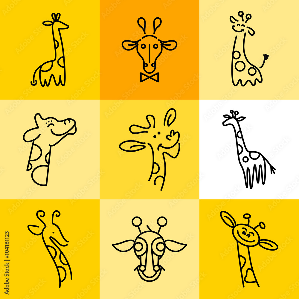 Obraz premium Flat simple giraffe icons