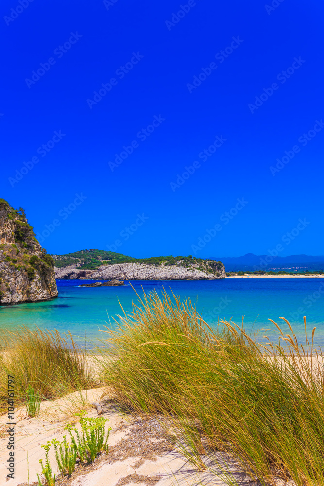 Beautiful lagoon of Voidokilia from a high point view, Greece, Europe