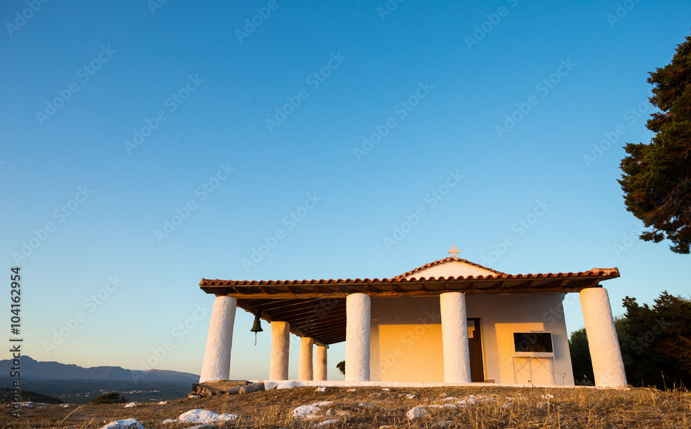 church of Prophet Ilias during sunset, Greece church of Prophet Ilias during sunset, Greece