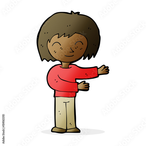 cartoon woman gestureing welcome