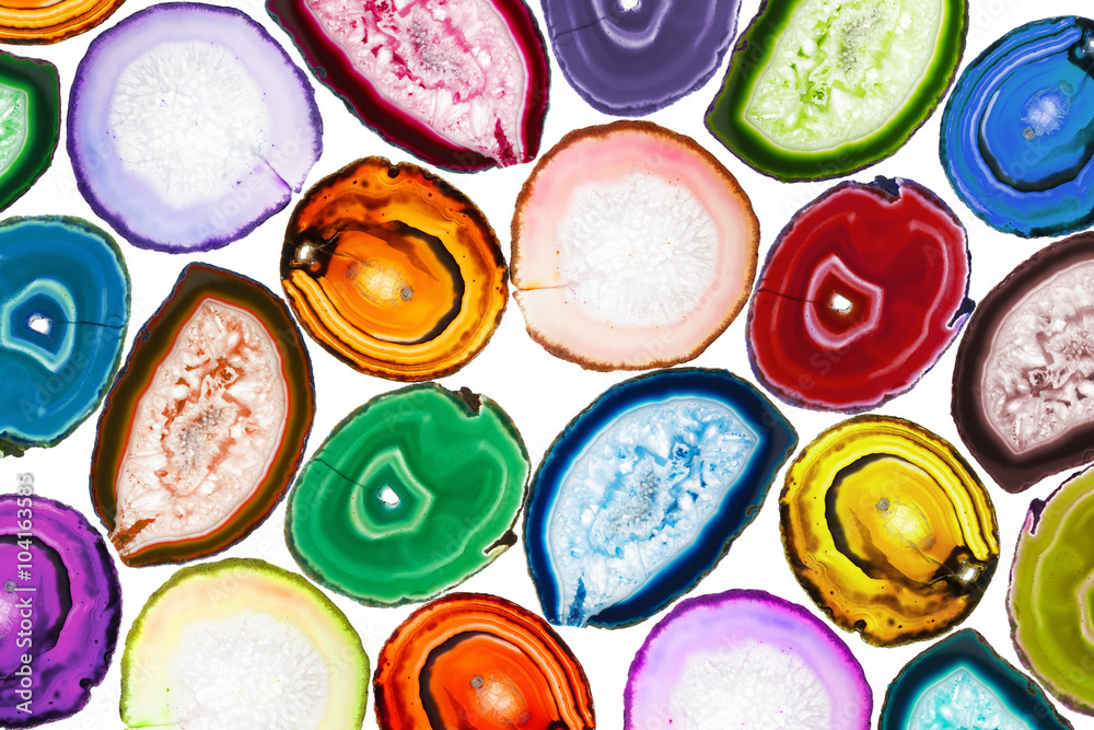 Colorful mosaic made of backlit agate stones Colorful mosaic made of backlit agate stones