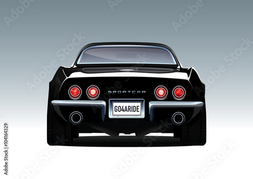 69s black roadster muscle car. Vector EPS10 isolated, separated layers.