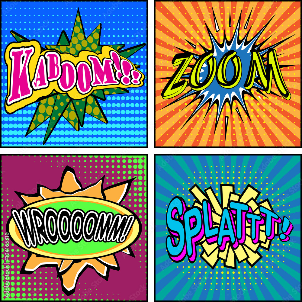 Set of comic sound effects. Pop art style. Vector illustration.