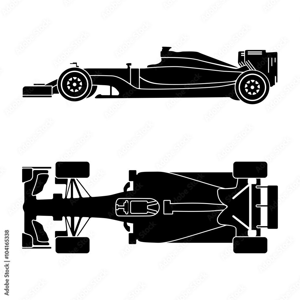 Silhouette of a racing car isolated on white background. Top view and side  view. Vector illustration Stock Vector | Adobe Stock