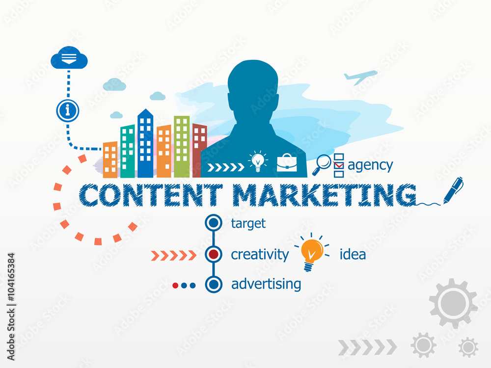 Content marketing design concept and business man.