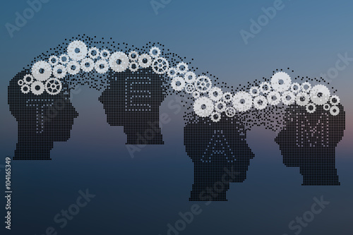 Concept of Brain storming, Knowledge sharing between to people head, this was shown through cogwheels transferring from one human brain to other, this also represents creative mind, innovation.