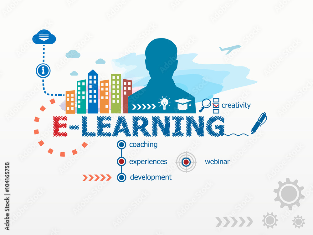 Online e-learning concept and business man.