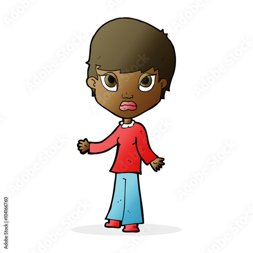 cartoon woman shrugging shoulders
