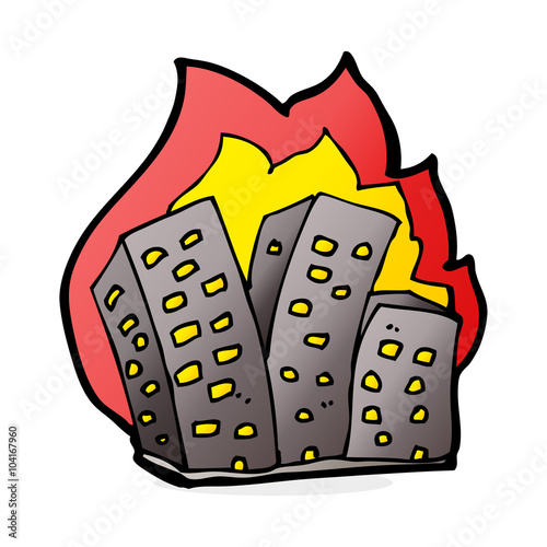 cartoon burning buildings