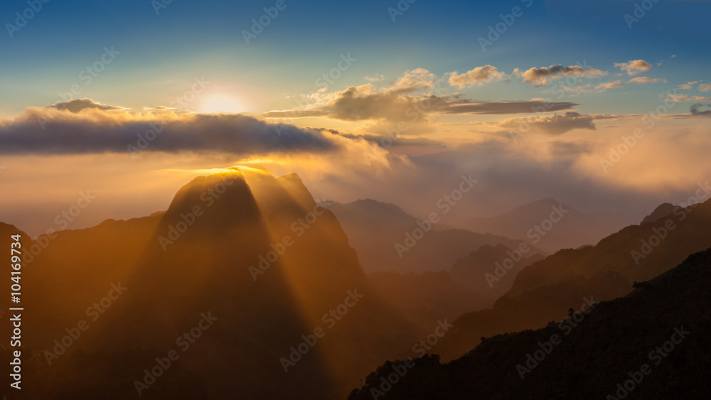 Beautiful sunset in Doi Luang Chiang Dao,  Thailand.