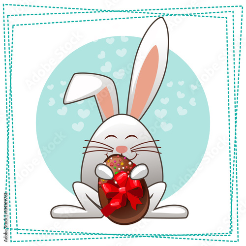 Happy ester rabbit and multicolored eggs