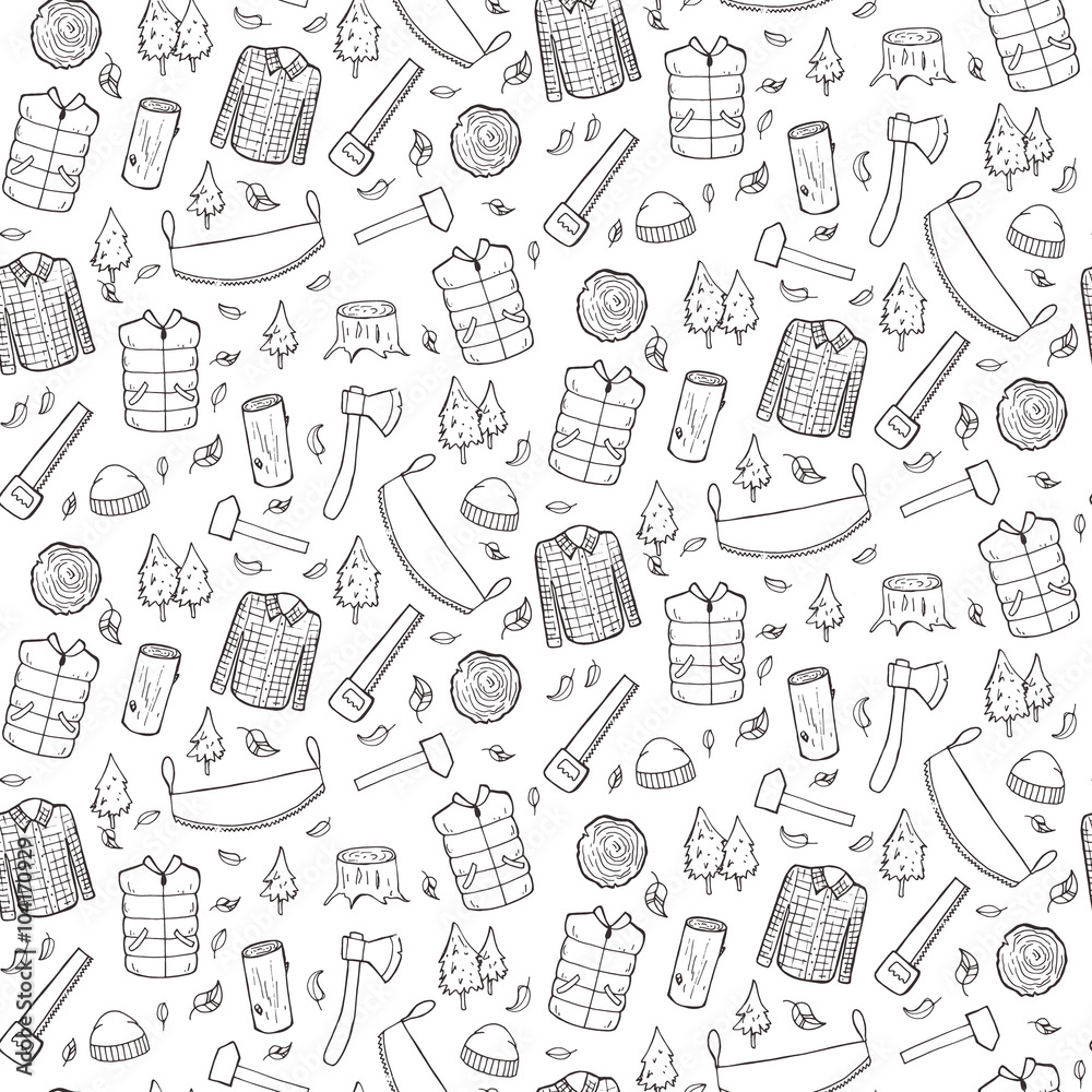 Seamless pattern with lumberjack's elements. Seamless pattern with lumberjack's elements.