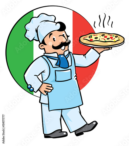 Funny cook or chief  with pizza