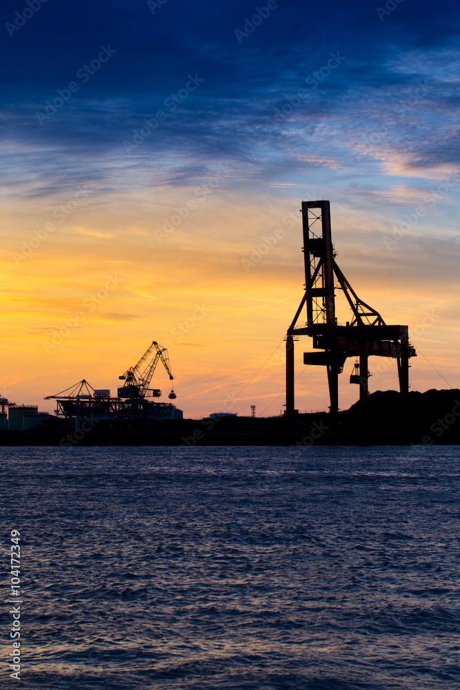 Industrial port, nice Sunset sky with silhouette industrial port, Osaka, Japan