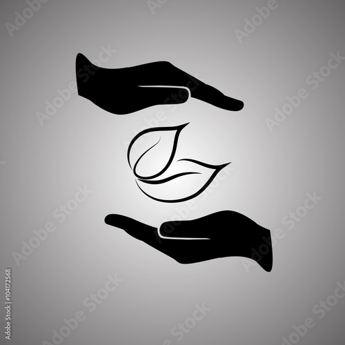 Hand and leaf. Ecological concept. Vector illustration saving and protecting the nature EPS 10