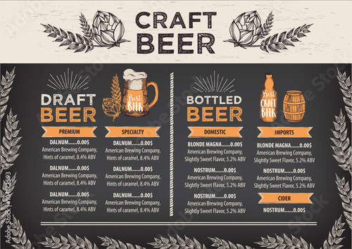 Beer restaurant cafe menu, template design.