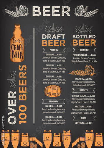 Beer restaurant cafe menu, template design.