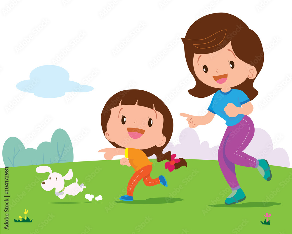 girl and mom Jogging