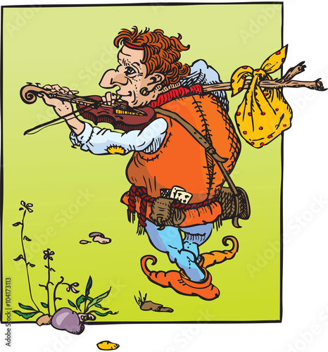 Fantasy fairy tail illustration  little hunchback playing violin