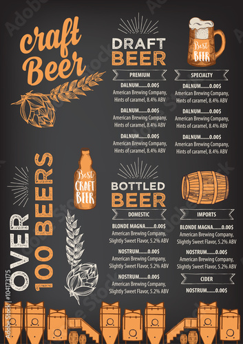 Beer restaurant cafe menu, template design.