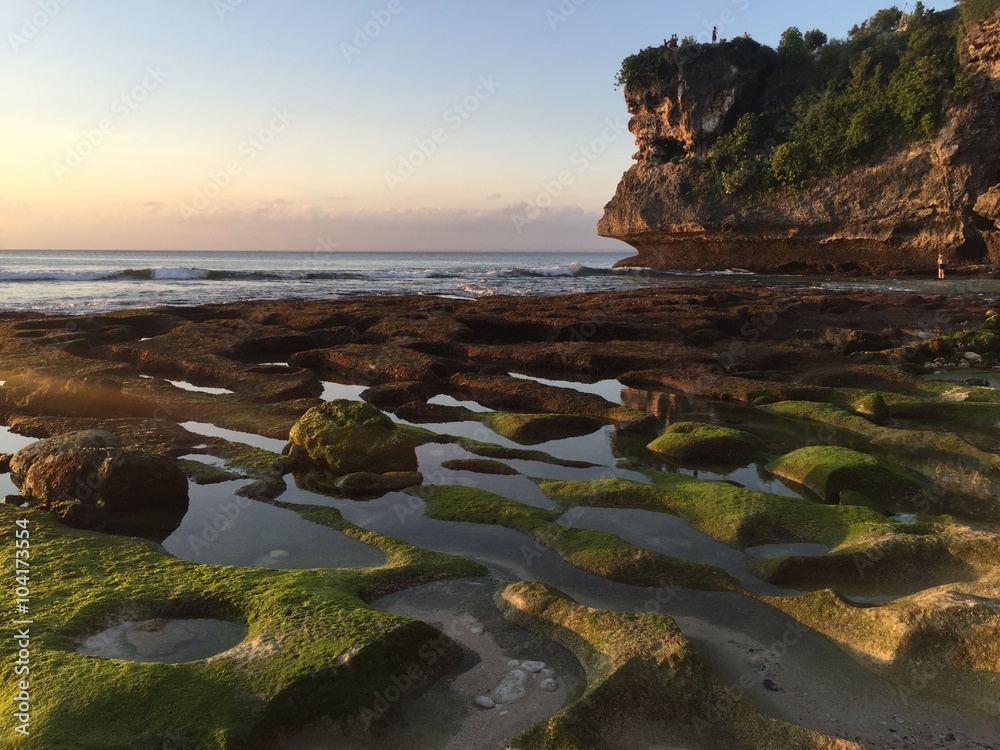 Unusual stone beach in Bali island