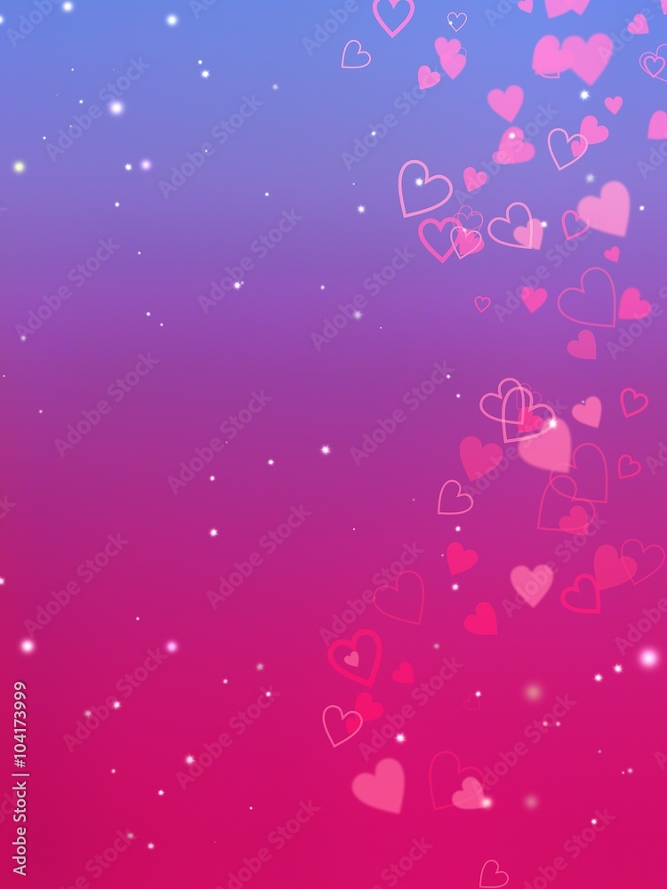 Purple and Pink Abstract Background with Red Hearts and Small Stars, Free Space for Text, Valentine's Day, Mother Day, Vertical