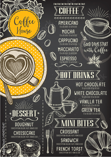 Coffee restaurant cafe menu, template design.