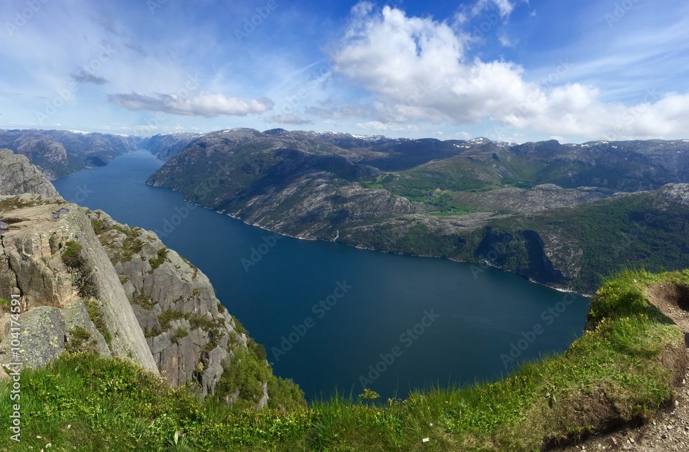 Valley and River View with Mountain in Norway, Preikestolen (Pulpit Rock) Valley and River View with Mountain in Norway, Preikestolen (Pulpit Rock)