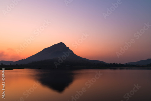 Mountain lake before sunrise.