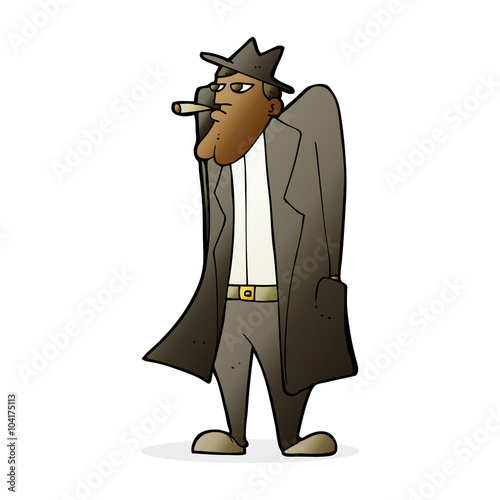 cartoon man in hat and trench coat