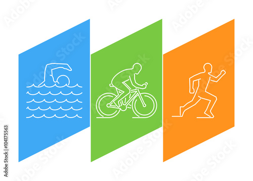 Color line logo triathlon and figures triathletes.