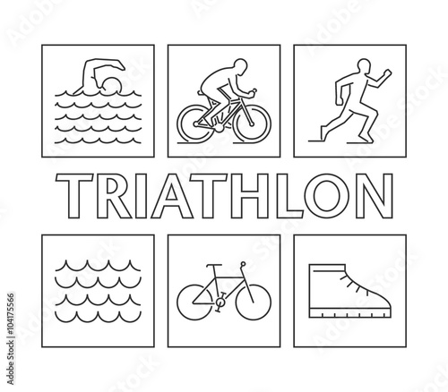 Vector line logo triathlon and figures triathletes.