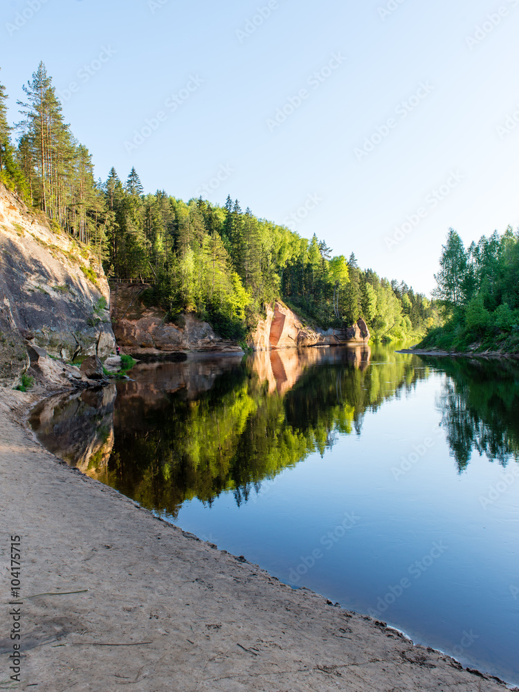 Fototapeta premium Summer river with reflections