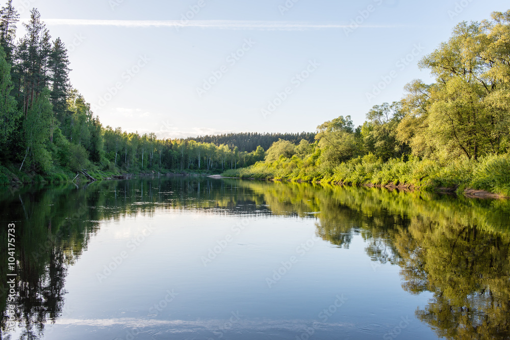 Summer river with reflections