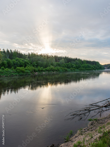 Summer river with reflections