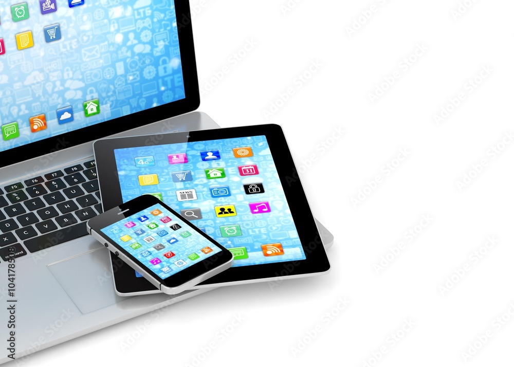 Laptop, phone and tablet pc.