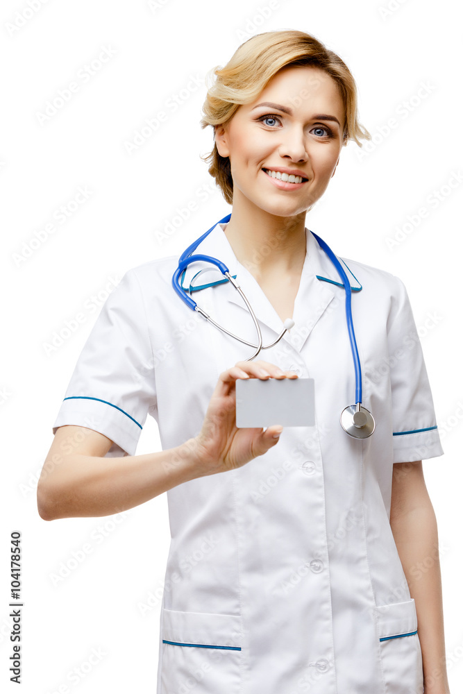Woman doctor standing on white background Woman doctor standing on white background