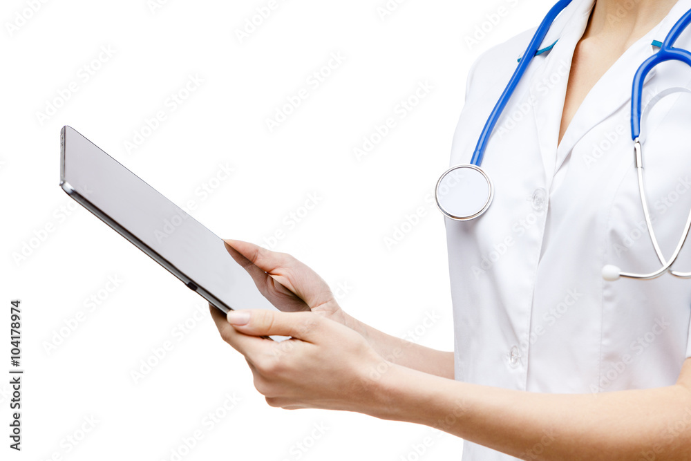 Woman doctor standing on white background Woman doctor standing on white background
