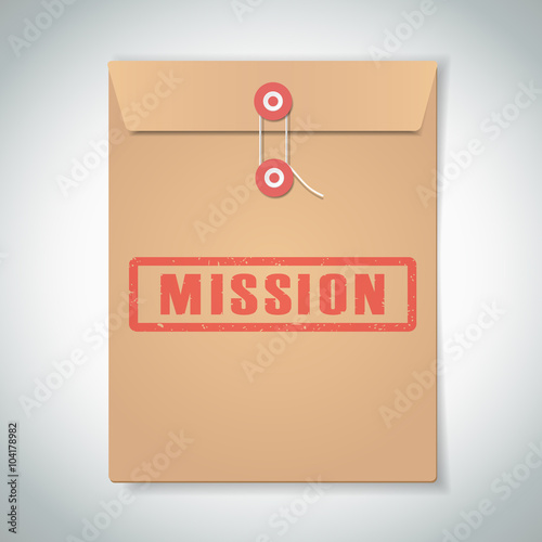 Mission red stamp text on brown folder