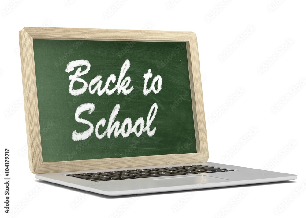 Laptop with chalkboard, back to school, online education concept Laptop with chalkboard, back to school, online education concept