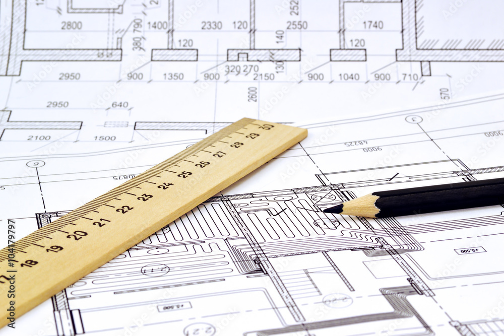 Plan and planning designed building with a pencil on the drawing Plan and planning designed building with a pencil on the drawing
