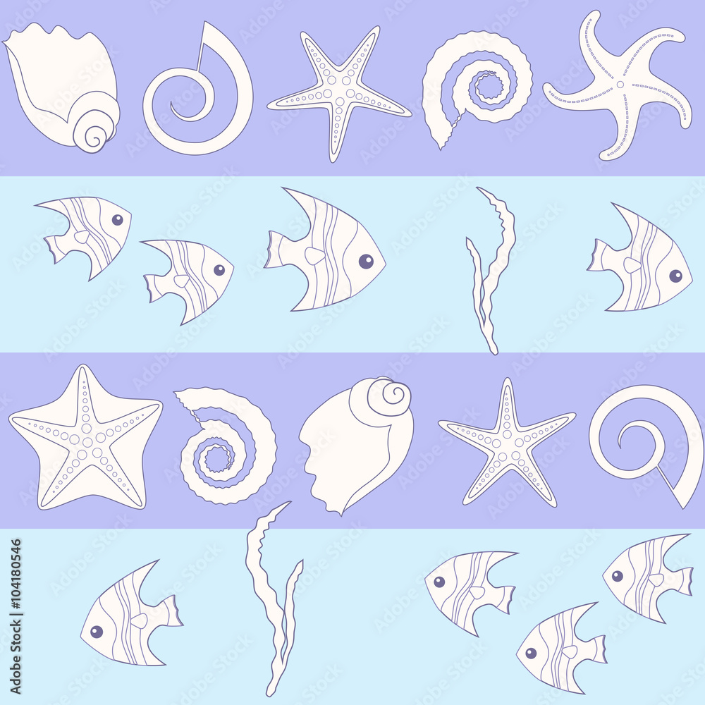 Seamless striped pattern with sealife