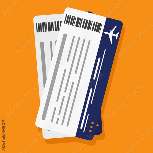 Two airplane boarding pass tickets. Travel concept isolated on ogange background. Vector Illustration photo