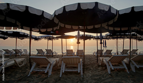 sunbed and beach umbrella on the beach