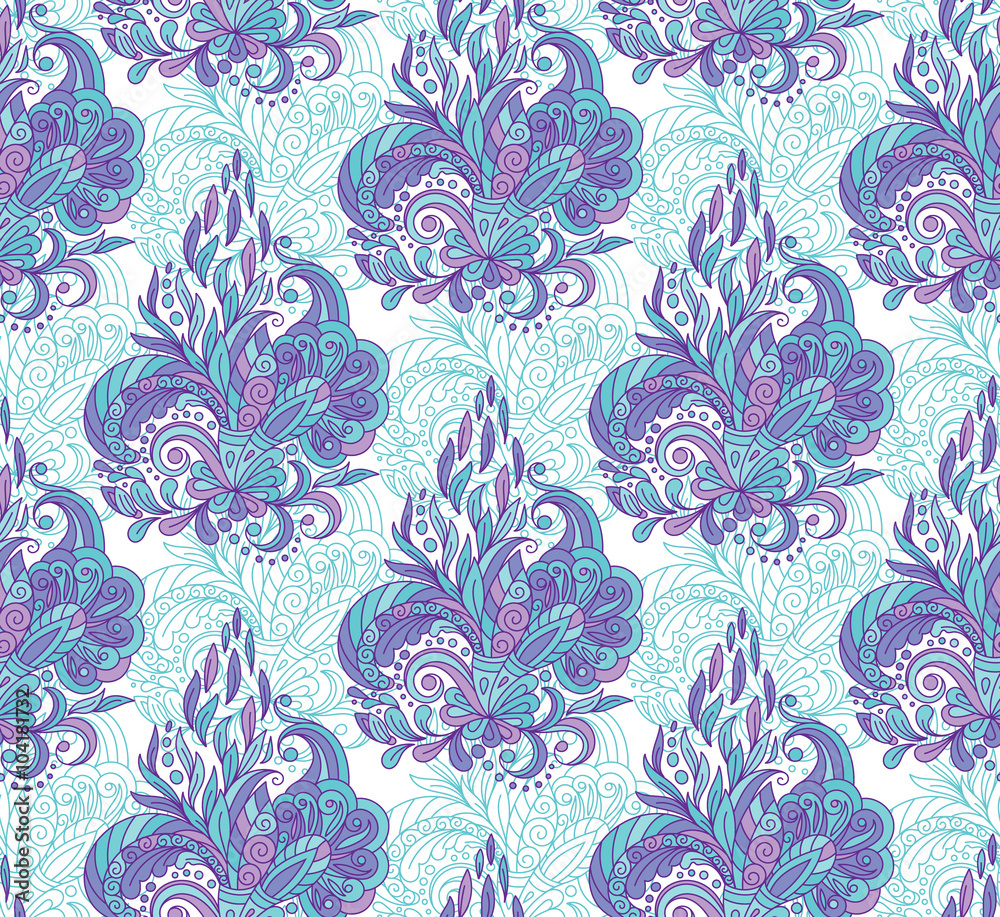 Seamless pattern with mehendi elements. Vintage background in indian batik style. Floral vector illustration