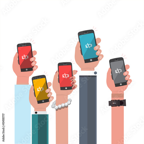 hand holding low battery smartphone - vector