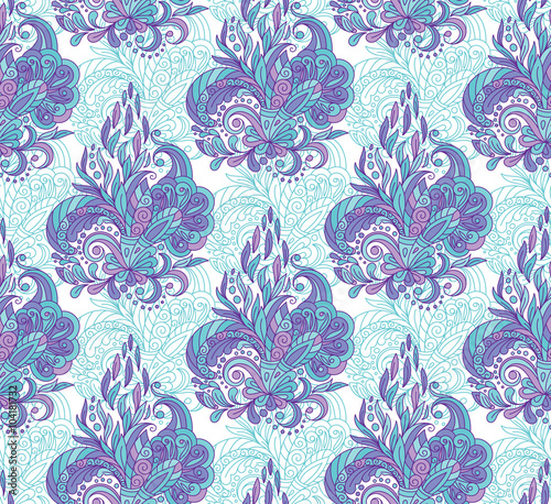 Seamless pattern with mehendi elements. Vintage background in indian batik style. Floral vector illustration
