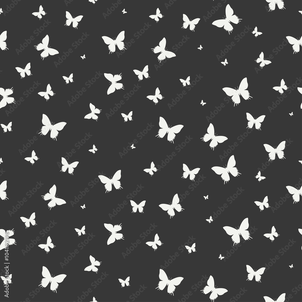 Monochrome abstract seamless pattern with butterfly. Wrapping paper. Scrapbook. Tiling. Vector illustration. Background. Graphic texture for your design, wallpaper. 